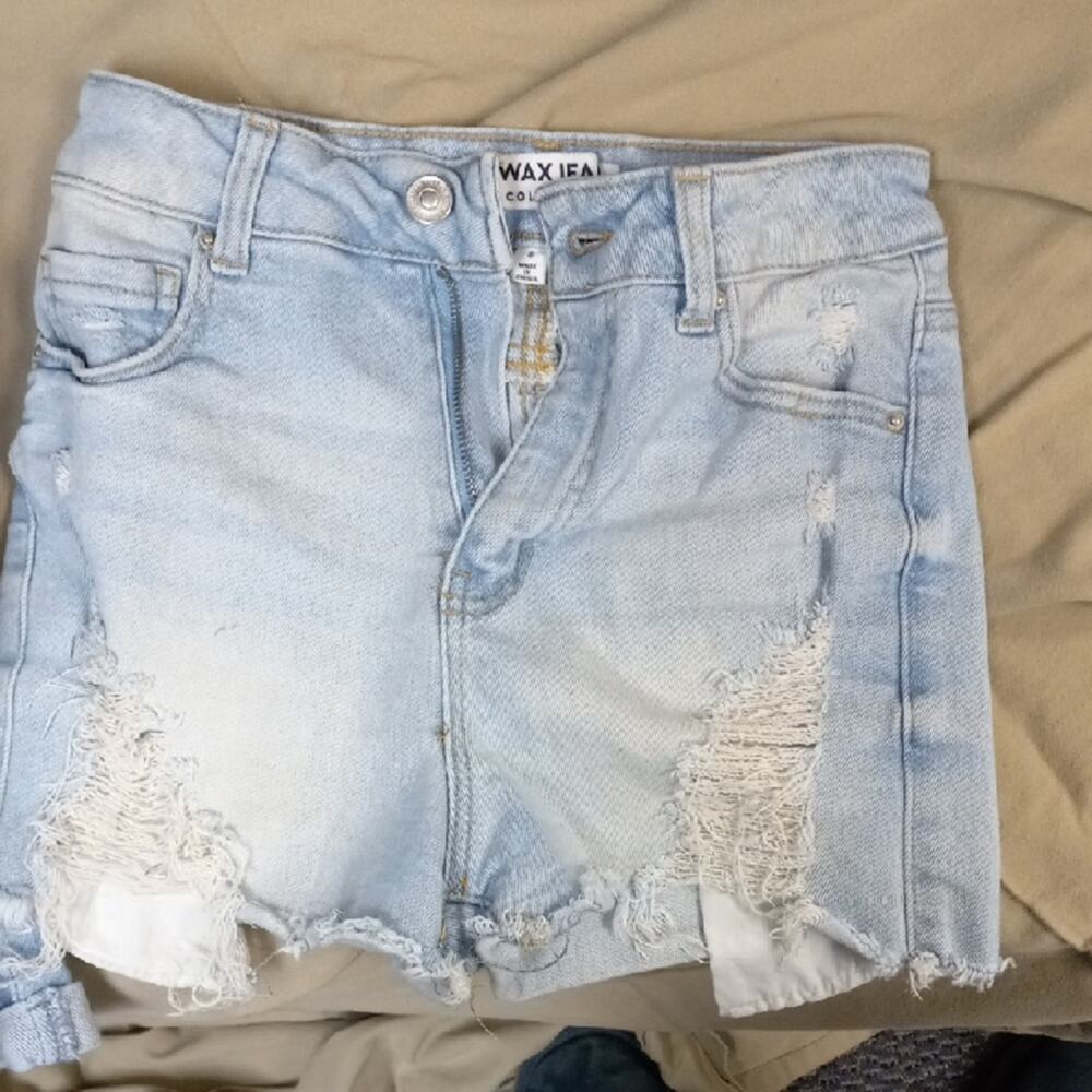 Wax Jean Light Blue Ripped Denim Shorts
